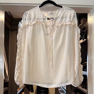 LOFT Cream Ruffle Tie-Neck Peasant Blouse
